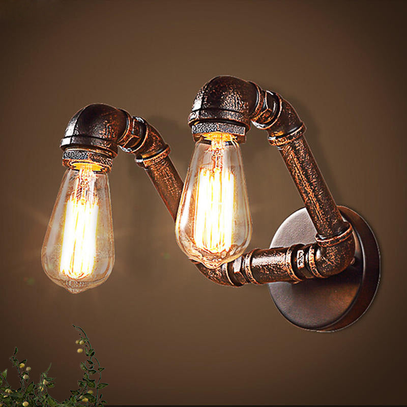 Metal Rust Finish Wall Mount Lamp Bare Bulb 2-Light Antiqued Wall Sconce Lighting for Coffee House Clearhalo 'Art deco wall lights' 'Cast Iron' 'Glass' 'Industrial wall lights' 'Industrial' 'Middle century wall lights' 'Modern' 'Rustic wall lights' 'Tiffany' 'Traditional wall lights' 'Wall Lamps & Sconces' 'Wall Lights' Lighting' 510802
