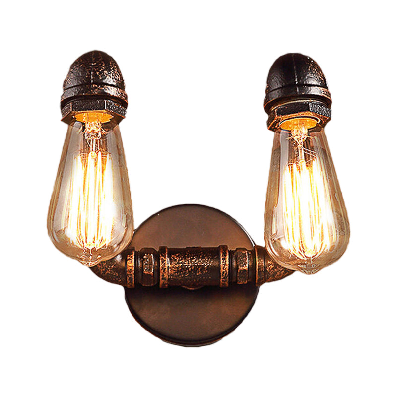 Metal Rust Finish Wall Mount Lamp Bare Bulb 2-Light Antiqued Wall Sconce Lighting for Coffee House Clearhalo 'Art deco wall lights' 'Cast Iron' 'Glass' 'Industrial wall lights' 'Industrial' 'Middle century wall lights' 'Modern' 'Rustic wall lights' 'Tiffany' 'Traditional wall lights' 'Wall Lamps & Sconces' 'Wall Lights' Lighting' 510803