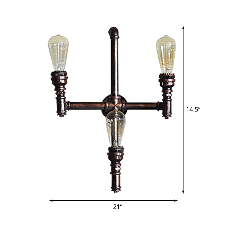 Farmhouse Crossing Pipe Sconce Lighting 3 Bulbs Metallic Wall-Mounted Lamp in Rust Clearhalo 'Art deco wall lights' 'Cast Iron' 'Glass' 'Industrial wall lights' 'Industrial' 'Middle century wall lights' 'Modern' 'Rustic wall lights' 'Tiffany' 'Traditional wall lights' 'Wall Lamps & Sconces' 'Wall Lights' Lighting' 510810