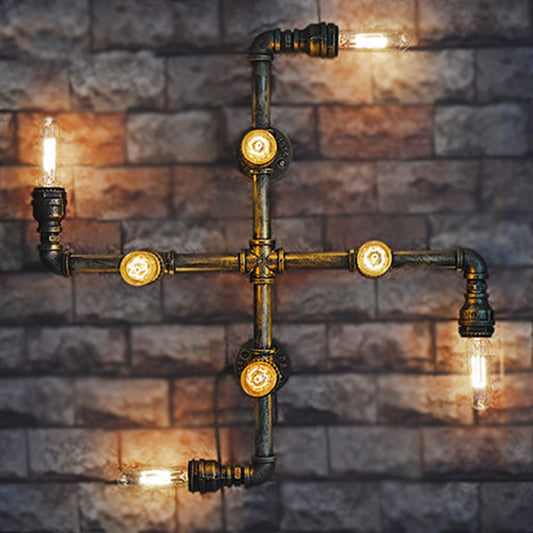Iron Crossing Wall Mount Lamp Vintage 4 Lights Coffee Shop Wall Sconce Light in Bronze Bronze Clearhalo 'Art deco wall lights' 'Cast Iron' 'Glass' 'Industrial wall lights' 'Industrial' 'Middle century wall lights' 'Modern' 'Rustic wall lights' 'Tiffany' 'Traditional wall lights' 'Wall Lamps & Sconces' 'Wall Lights' Lighting' 510811