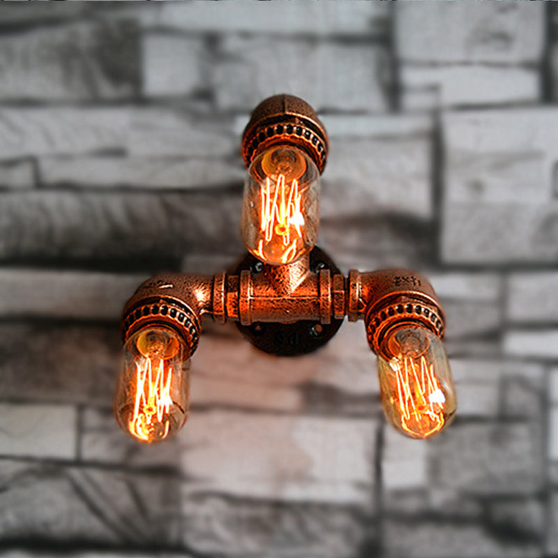 Brass 3-Bulb Wall Mount Sconce Antiqued Iron Water Pipe Wall Lighting Fixture for Corridor Clearhalo 'Art deco wall lights' 'Cast Iron' 'Glass' 'Industrial wall lights' 'Industrial' 'Middle century wall lights' 'Modern' 'Rustic wall lights' 'Tiffany' 'Traditional wall lights' 'Wall Lamps & Sconces' 'Wall Lights' Lighting' 510818