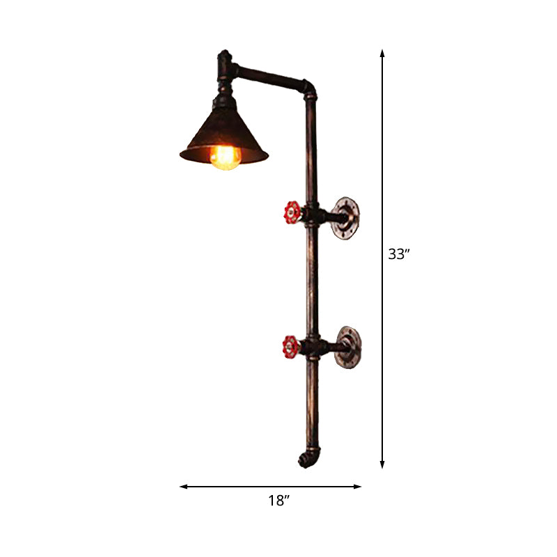 Black Pencil Arm Sconce Light Fixture Vintage 1 Bulb Corridor Wall Mount Pipe Lamp with Valve Deco Clearhalo 'Art deco wall lights' 'Cast Iron' 'Glass' 'Industrial wall lights' 'Industrial' 'Middle century wall lights' 'Modern' 'Rustic wall lights' 'Tiffany' 'Traditional wall lights' 'Wall Lamps & Sconces' 'Wall Lights' Lighting' 510845