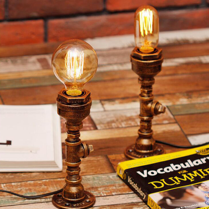 Silver/Brass 1 Bulb Desk Lamp Vintage Metallic Pipe Table Light with Ball Clear Glass Shade Brass Clearhalo 'Lamps' 'Table Lamps' Lighting' 510856