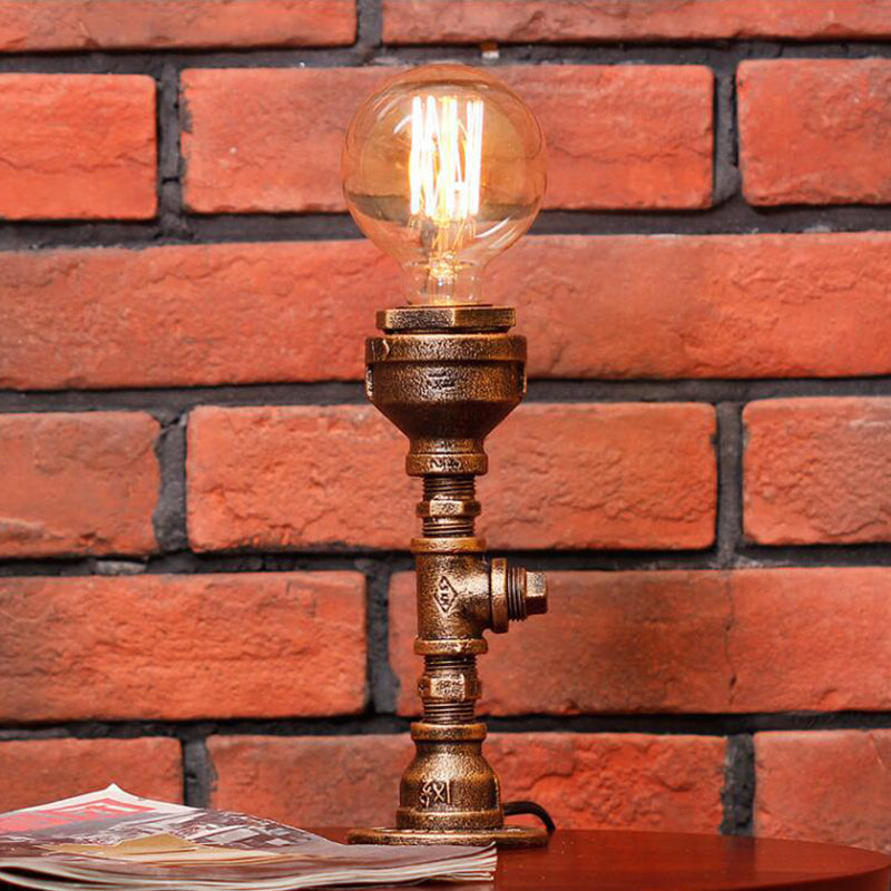 Silver/Brass 1 Bulb Desk Lamp Vintage Metallic Pipe Table Light with Ball Clear Glass Shade Clearhalo 'Lamps' 'Table Lamps' Lighting' 510857