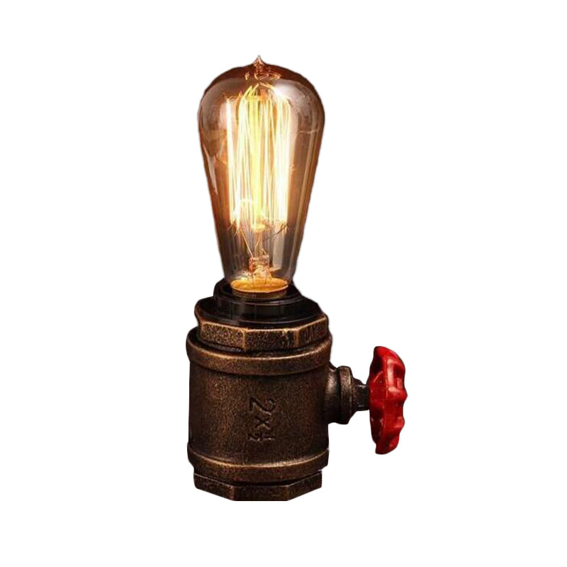 1 Head Metal Night Table Light Industrial Rust Finish Bare Bulb Bedroom Task Lamp with Valve Deco Clearhalo 'Lamps' 'Table Lamps' Lighting' 510876