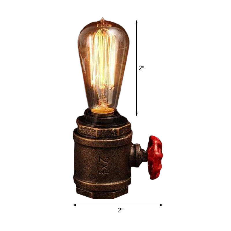 1 Head Metal Night Table Light Industrial Rust Finish Bare Bulb Bedroom Task Lamp with Valve Deco Clearhalo 'Lamps' 'Table Lamps' Lighting' 510877