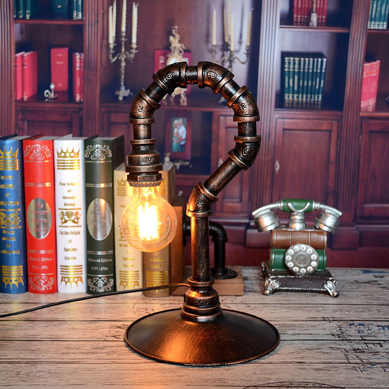 1 Light Small Desk Lighting Antiqued Hook Pipe Iron Nightstand Lamp in Rust for Bar Clearhalo 'Lamps' 'Table Lamps' Lighting' 510879