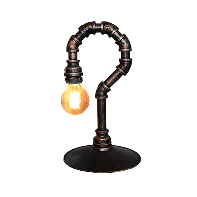 1 Light Small Desk Lighting Antiqued Hook Pipe Iron Nightstand Lamp in Rust for Bar Clearhalo 'Lamps' 'Table Lamps' Lighting' 510880