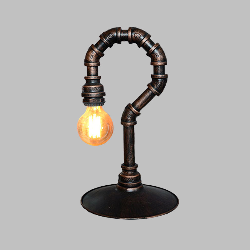 1 Light Small Desk Lighting Antiqued Hook Pipe Iron Nightstand Lamp in Rust for Bar Clearhalo 'Lamps' 'Table Lamps' Lighting' 510881