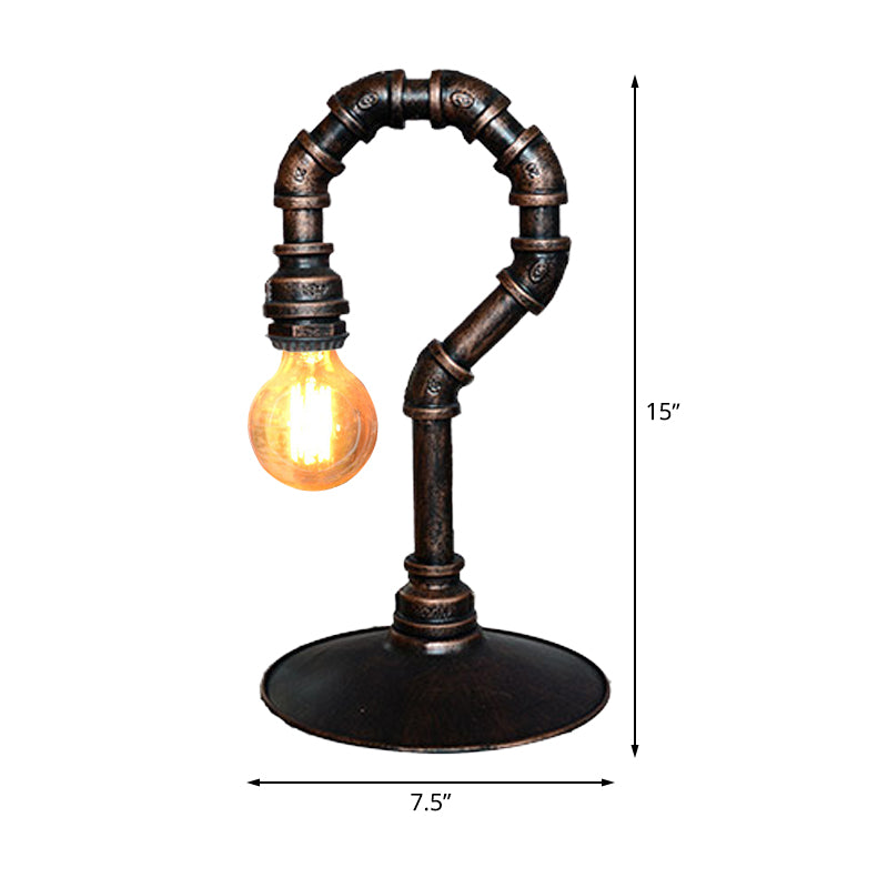 1 Light Small Desk Lighting Antiqued Hook Pipe Iron Nightstand Lamp in Rust for Bar Clearhalo 'Lamps' 'Table Lamps' Lighting' 510882