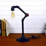 Industrial Arched Pipe Table Lighting 1-Head Metallic Plug-In Night Lamp in Black with Round Base Black Clearhalo 'Lamps' 'Table Lamps' Lighting' 510883