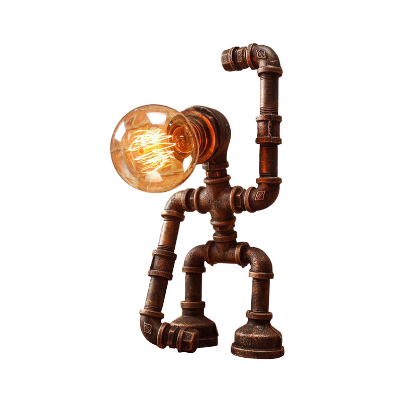 Iron Rust Finish Table Light Hand-Raising Robot 1-Light Farmhouse Nightstand Lamp Clearhalo 'Lamps' 'Table Lamps' Lighting' 510890