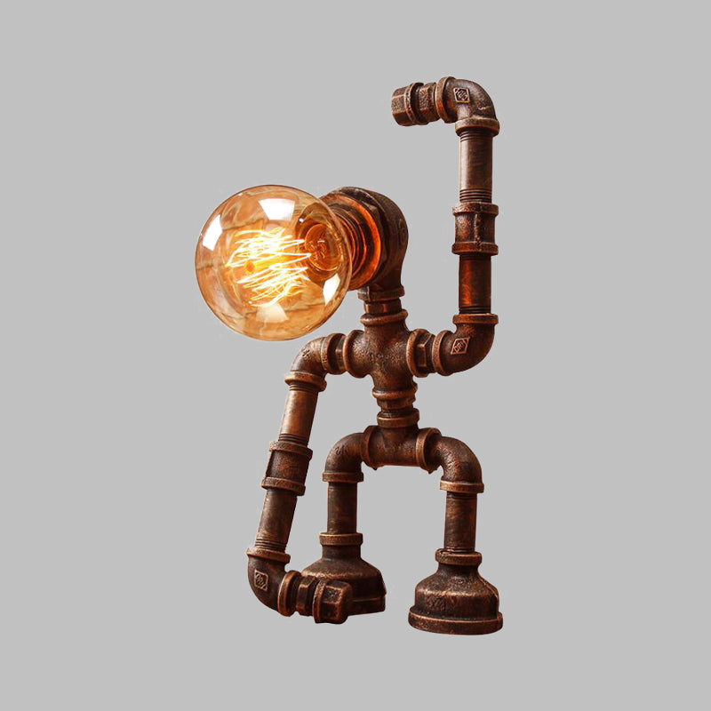 Iron Rust Finish Table Light Hand-Raising Robot 1-Light Farmhouse Nightstand Lamp Clearhalo 'Lamps' 'Table Lamps' Lighting' 510891