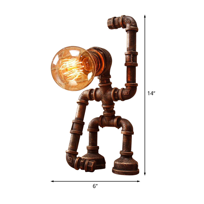 Iron Rust Finish Table Light Hand-Raising Robot 1-Light Farmhouse Nightstand Lamp Clearhalo 'Lamps' 'Table Lamps' Lighting' 510892