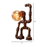 Iron Rust Finish Table Light Hand-Raising Robot 1-Light Farmhouse Nightstand Lamp Clearhalo 'Lamps' 'Table Lamps' Lighting' 510892