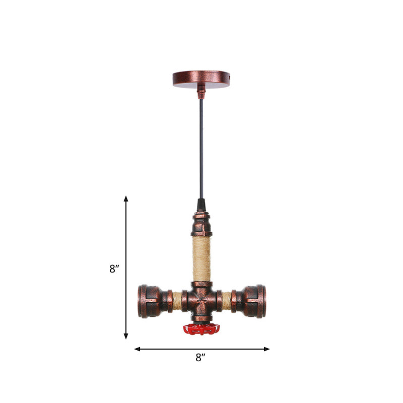 2/3 Heads Pendant Chandelier Vintage Water Pipe Metallic Hanging Ceiling Light in Rust, 8"/9"/10" Width Clearhalo 'Cast Iron' 'Ceiling Lights' 'Chandeliers' 'Industrial Chandeliers' 'Industrial' 'Metal' 'Middle Century Chandeliers' 'Rustic Chandeliers' 'Tiffany' Lighting' 510983