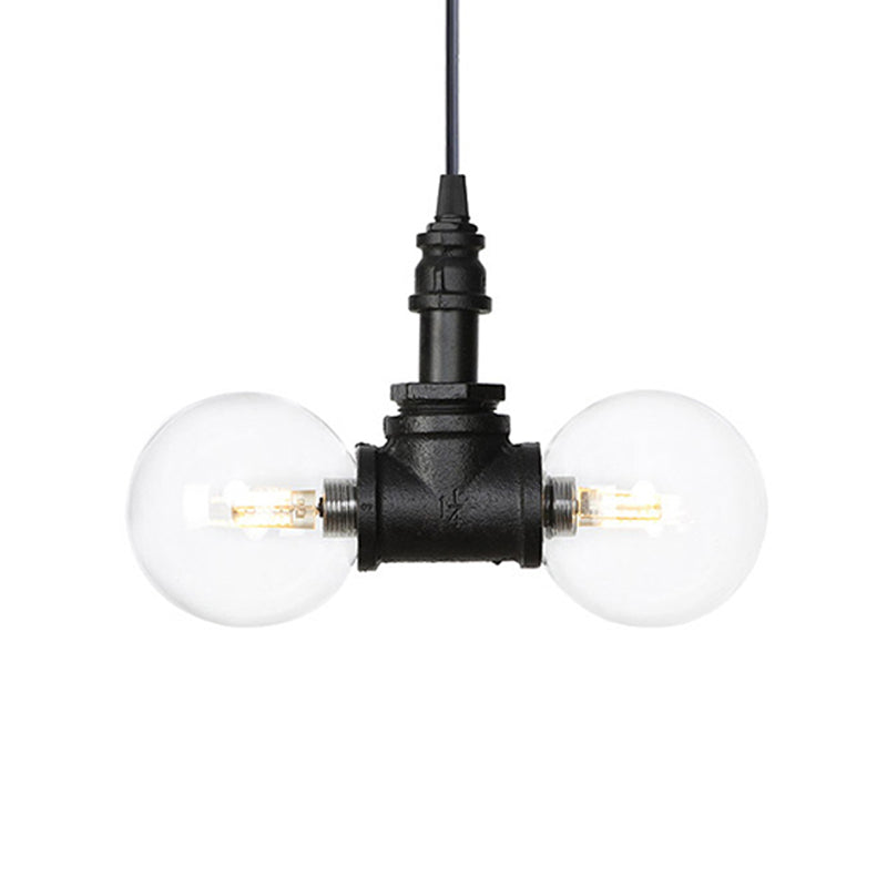 2/3/4-Bulb Globe Pendant Chandelier Industrial Black Clear Glass LED Suspension Light with Pipe Design Clearhalo 'Cast Iron' 'Ceiling Lights' 'Chandeliers' 'Industrial Chandeliers' 'Industrial' 'Metal' 'Middle Century Chandeliers' 'Rustic Chandeliers' 'Tiffany' Lighting' 511099