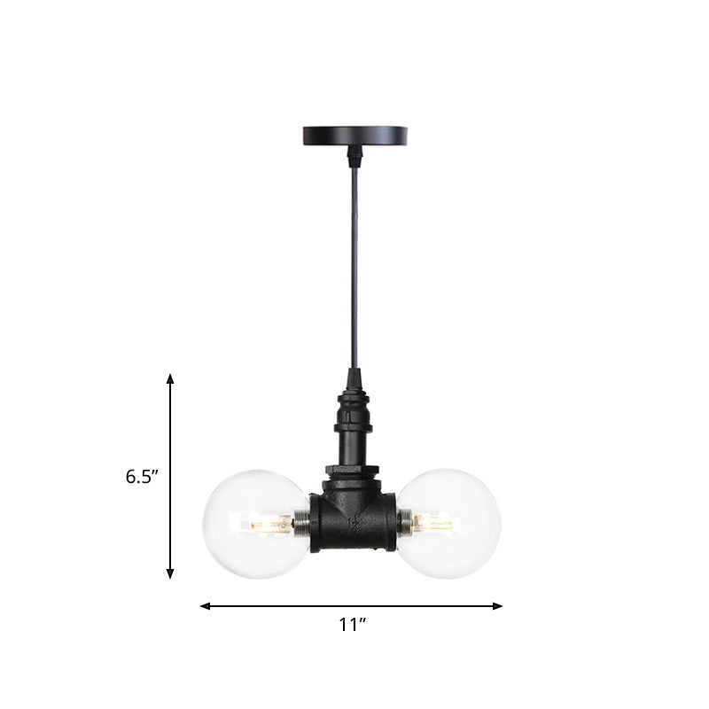 2/3/4-Bulb Globe Pendant Chandelier Industrial Black Clear Glass LED Suspension Light with Pipe Design Clearhalo 'Cast Iron' 'Ceiling Lights' 'Chandeliers' 'Industrial Chandeliers' 'Industrial' 'Metal' 'Middle Century Chandeliers' 'Rustic Chandeliers' 'Tiffany' Lighting' 511100