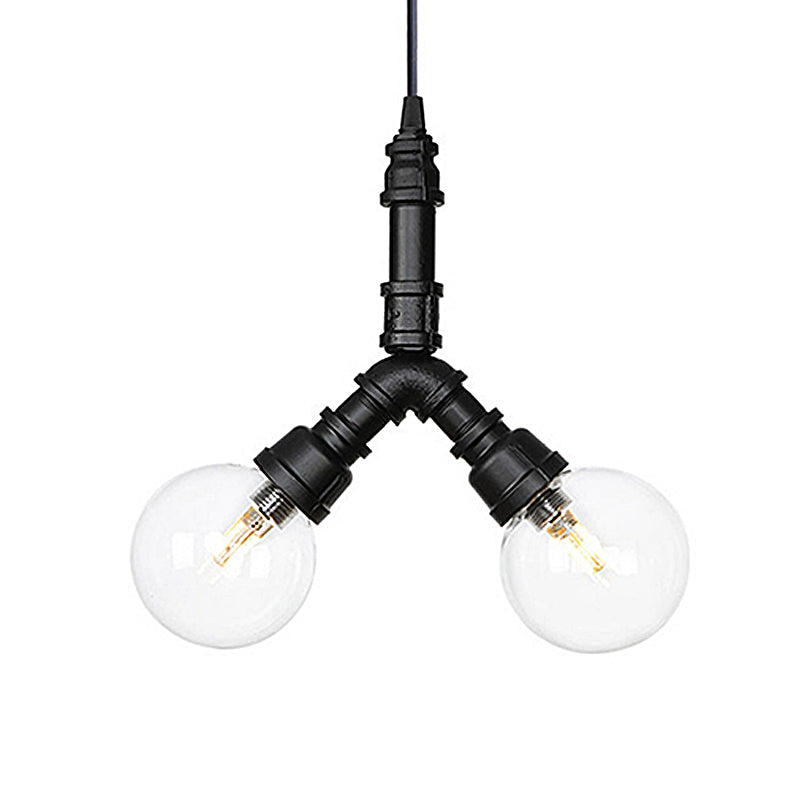 2/3/4-Bulb Globe Pendant Chandelier Industrial Black Clear Glass LED Suspension Light with Pipe Design Clearhalo 'Cast Iron' 'Ceiling Lights' 'Chandeliers' 'Industrial Chandeliers' 'Industrial' 'Metal' 'Middle Century Chandeliers' 'Rustic Chandeliers' 'Tiffany' Lighting' 511102