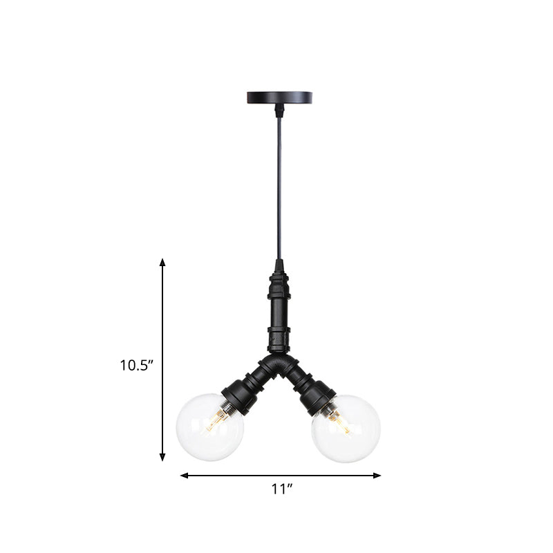 2/3/4-Bulb Globe Pendant Chandelier Industrial Black Clear Glass LED Suspension Light with Pipe Design Clearhalo 'Cast Iron' 'Ceiling Lights' 'Chandeliers' 'Industrial Chandeliers' 'Industrial' 'Metal' 'Middle Century Chandeliers' 'Rustic Chandeliers' 'Tiffany' Lighting' 511103
