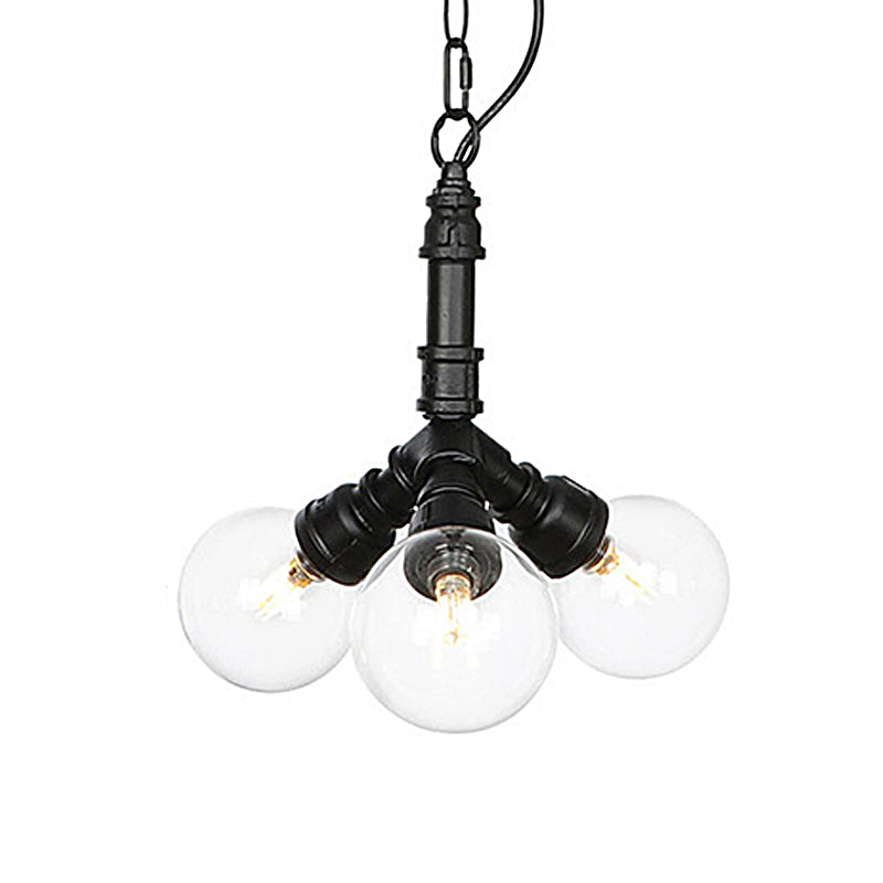 2/3/4-Bulb Globe Pendant Chandelier Industrial Black Clear Glass LED Suspension Light with Pipe Design Clearhalo 'Cast Iron' 'Ceiling Lights' 'Chandeliers' 'Industrial Chandeliers' 'Industrial' 'Metal' 'Middle Century Chandeliers' 'Rustic Chandeliers' 'Tiffany' Lighting' 511105