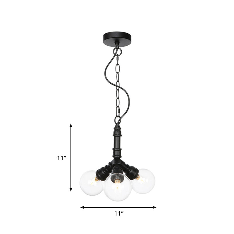 2/3/4-Bulb Globe Pendant Chandelier Industrial Black Clear Glass LED Suspension Light with Pipe Design Clearhalo 'Cast Iron' 'Ceiling Lights' 'Chandeliers' 'Industrial Chandeliers' 'Industrial' 'Metal' 'Middle Century Chandeliers' 'Rustic Chandeliers' 'Tiffany' Lighting' 511106