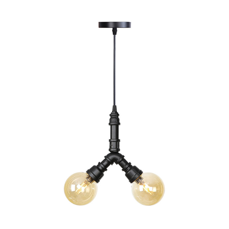2/3/4-Bulb Chandelier Antiqued Coffee House LED Ceiling Pendant Light with Sphere Amber Glass Shade in Black Clearhalo 'Ceiling Lights' 'Chandeliers' 'Glass shade' 'Glass' 'Industrial Chandeliers' 'Industrial' 'Middle Century Chandeliers' 'Tiffany' Lighting' 511143