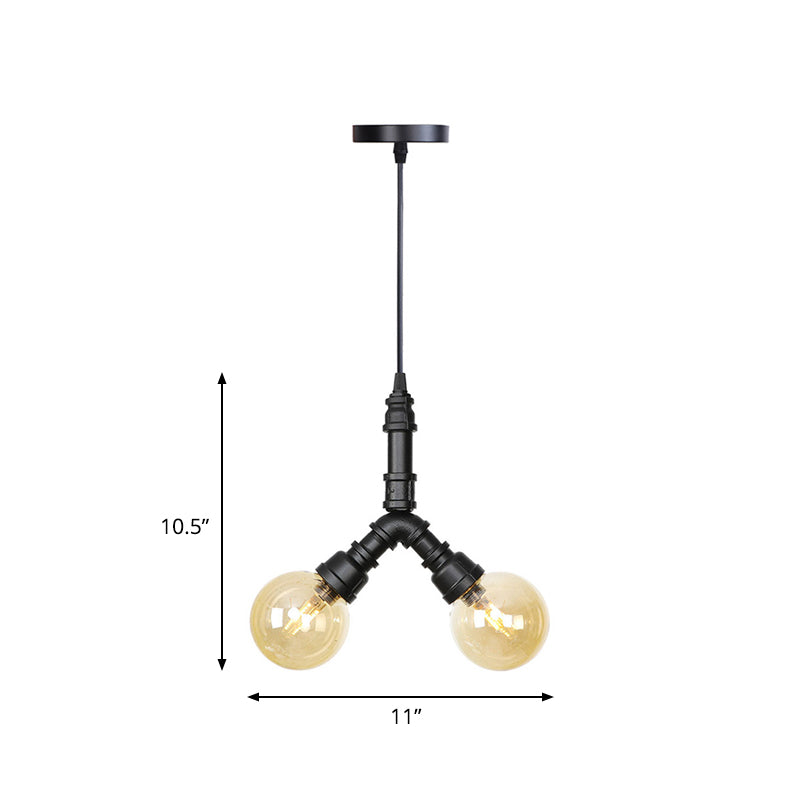 2/3/4-Bulb Chandelier Antiqued Coffee House LED Ceiling Pendant Light with Sphere Amber Glass Shade in Black Clearhalo 'Ceiling Lights' 'Chandeliers' 'Glass shade' 'Glass' 'Industrial Chandeliers' 'Industrial' 'Middle Century Chandeliers' 'Tiffany' Lighting' 511145