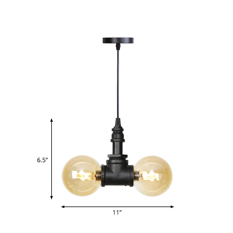2/3/4-Bulb Chandelier Antiqued Coffee House LED Ceiling Pendant Light with Sphere Amber Glass Shade in Black Clearhalo 'Ceiling Lights' 'Chandeliers' 'Glass shade' 'Glass' 'Industrial Chandeliers' 'Industrial' 'Middle Century Chandeliers' 'Tiffany' Lighting' 511148
