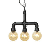 Ball Amber Glass Pendant Light Industrial 3/4 Lights Restaurant LED Ceiling Chandelier in Black with Pipe Arm Clearhalo 'Ceiling Lights' 'Chandeliers' 'Glass shade' 'Glass' 'Industrial Chandeliers' 'Industrial' 'Middle Century Chandeliers' 'Pendant Lights' 'Tiffany' Lighting' 511158