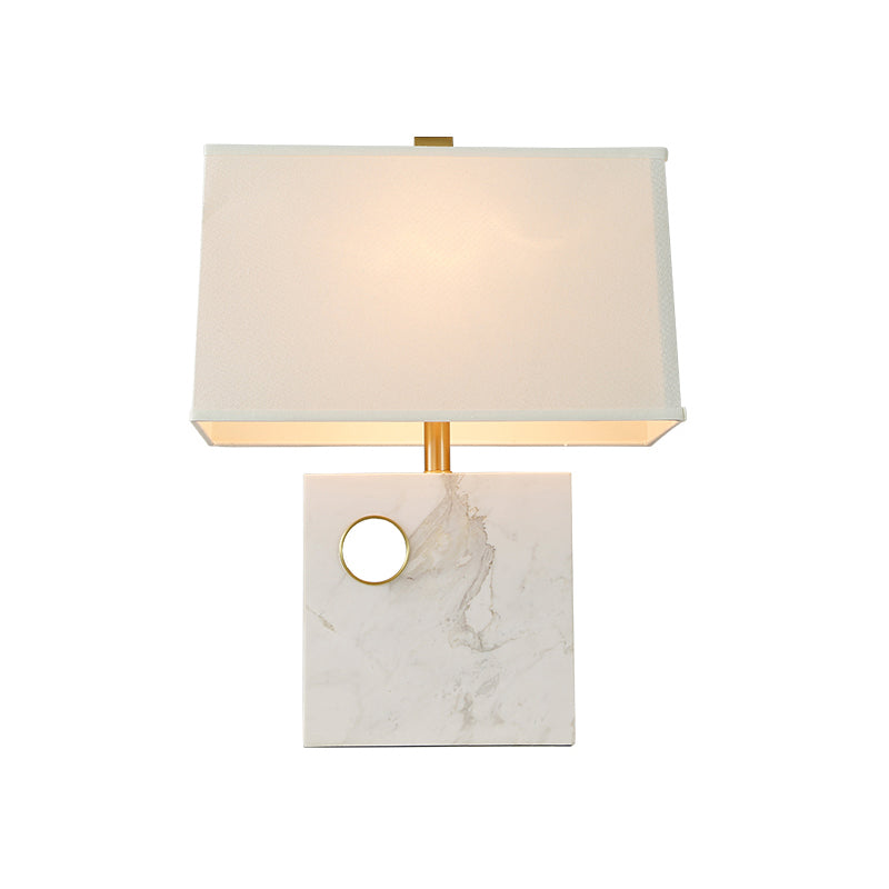 Trapezoid Fabric Task Light Modern 1 Head White Small Desk Lamp with Square Marble Base Clearhalo 'Lamps' 'Table Lamps' Lighting' 511220