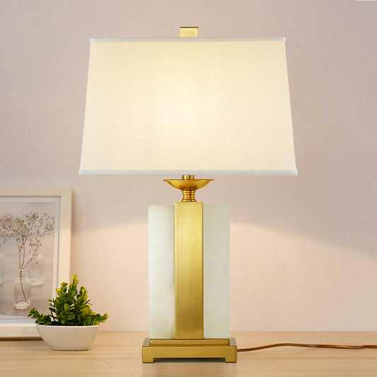 1 Head Bedroom Desk Light Modern Gold Night Table Lamp with Trapezoid Fabric Shade Clearhalo 'Lamps' 'Table Lamps' Lighting' 511229