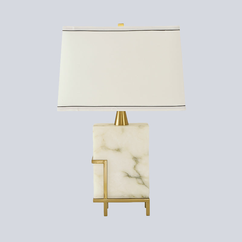 White Tapered Task Lamp Modernist 1 Head Fabric Desk Light with Rectangle Marble Base White Clearhalo 'Lamps' 'Table Lamps' Lighting' 511233