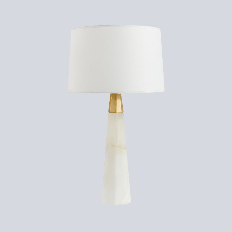 Contemporary Tapered Drum Task Lighting Fabric 1 Head Night Table Lamp in White Clearhalo 'Lamps' 'Table Lamps' Lighting' 511256