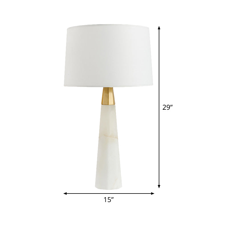 Contemporary Tapered Drum Task Lighting Fabric 1 Head Night Table Lamp in White Clearhalo 'Lamps' 'Table Lamps' Lighting' 511257