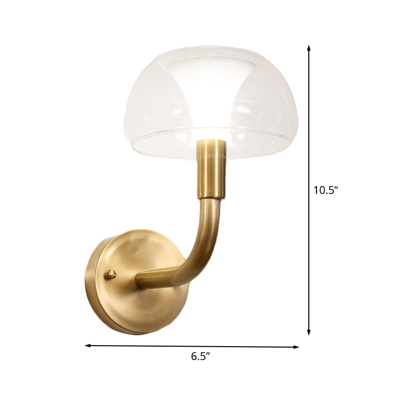 1/2 Bulbs Bowl Sconce Light Traditional Brass Metal Wall Mount Lamp with Clear Glass Shade for Bedroom Clearhalo 'Wall Lamps & Sconces' 'Wall Lights' Lighting' 511279