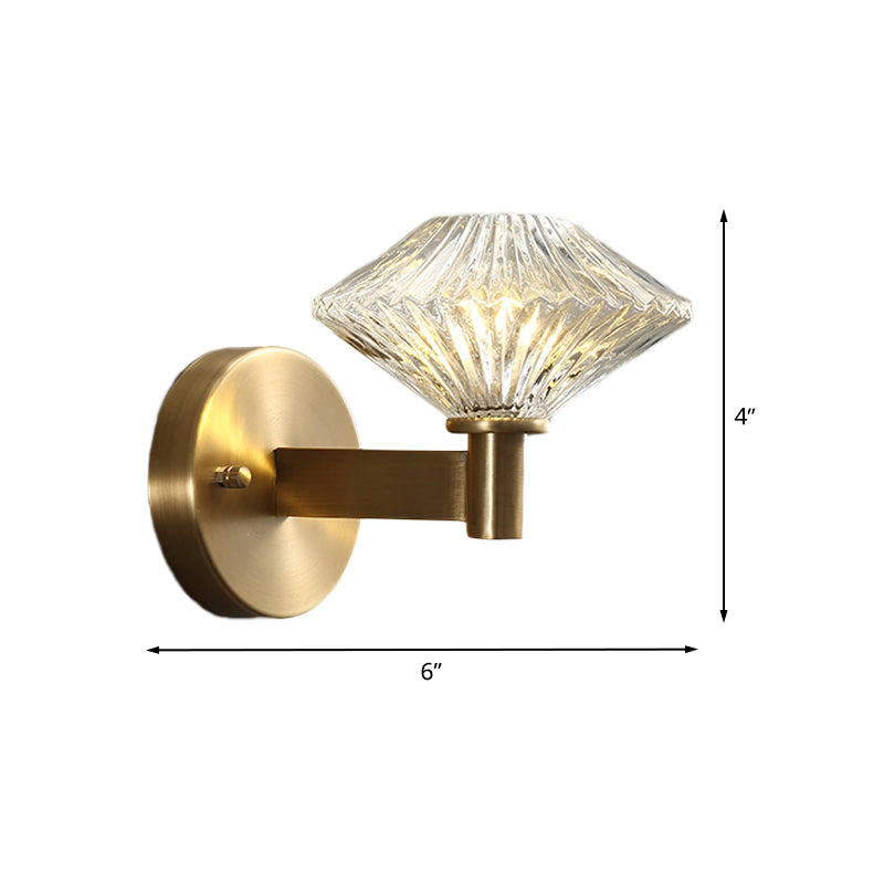 6"/9" W Gold Diamond Wall Mount Light Fixture Vintage Clear Prismatic Glass 1 Head Living Room Wall Sconce Lighting Clearhalo 'Wall Lamps & Sconces' 'Wall Lights' Lighting' 511384