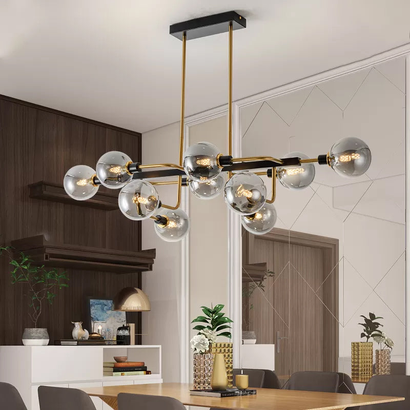 Starburst Chandelier Light Contemporary 10 Lights Amber/Smoke Gray/Cream Glass Hanging Lamp Smoke Gray Clearhalo 'Ceiling Lights' 'Chandeliers' 'Glass shade' 'Glass' 'Modern Chandeliers' 'Modern' Lighting' 512049