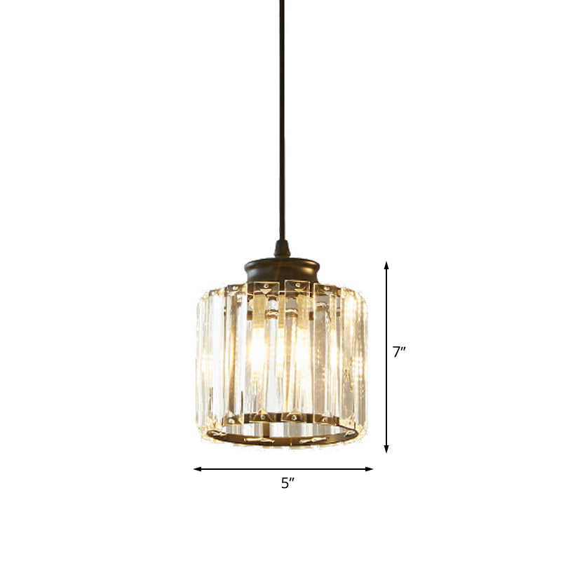 Black Drum Pendant Light Modernist 1 Head Clear Crystal Ceiling Hang Fixture for Living Room Clearhalo 'Ceiling Lights' 'Glass shade' 'Glass' 'Modern Pendants' 'Modern' 'Pendant Lights' 'Pendants' Lighting' 512218