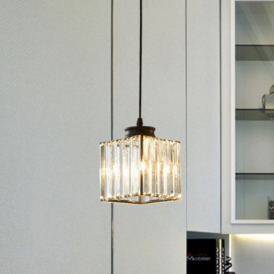 Cube Hanging Light Kit Modernist Crystal 1 Light Black Ceiling Pendant Lamp for Dining Room Black Clearhalo 'Ceiling Lights' 'Glass shade' 'Glass' 'Modern Pendants' 'Modern' 'Pendant Lights' 'Pendants' Lighting' 512219