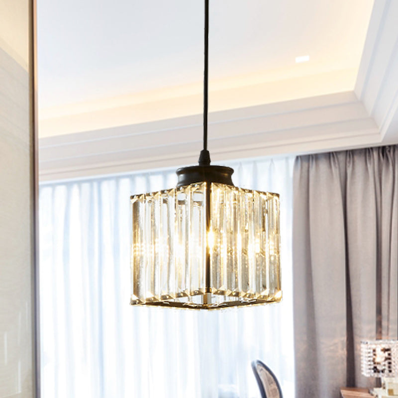 Cube Hanging Light Kit Modernist Crystal 1 Light Black Ceiling Pendant Lamp for Dining Room Clearhalo 'Ceiling Lights' 'Glass shade' 'Glass' 'Modern Pendants' 'Modern' 'Pendant Lights' 'Pendants' Lighting' 512220