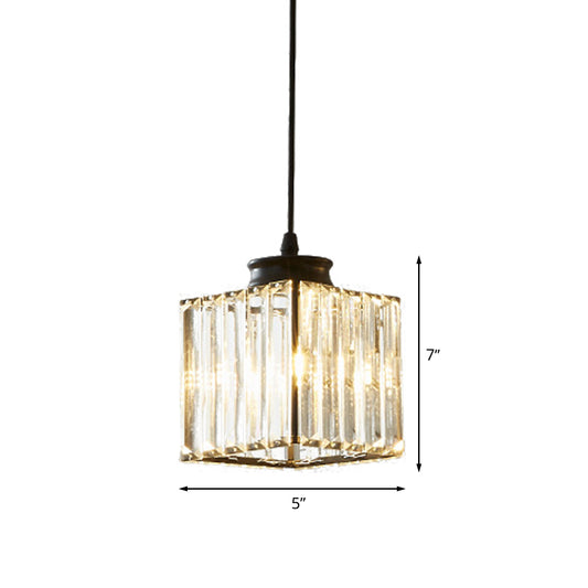 Cube Hanging Light Kit Modernist Crystal 1 Light Black Ceiling Pendant Lamp for Dining Room Clearhalo 'Ceiling Lights' 'Glass shade' 'Glass' 'Modern Pendants' 'Modern' 'Pendant Lights' 'Pendants' Lighting' 512223