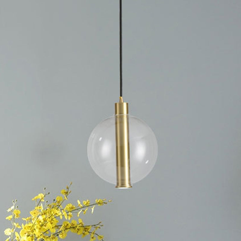 1-Light Bedroom LED Hanging Light Minimalist Gold Ceiling Pendant Lamp with Ball Clear Glass Shade Clearhalo 'Ceiling Lights' 'Glass shade' 'Glass' 'Modern Pendants' 'Modern' 'Pendant Lights' 'Pendants' Lighting' 512225