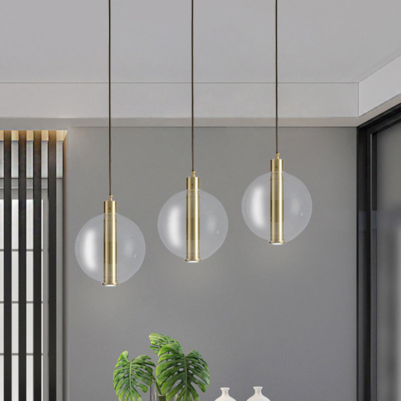 1-Light Bedroom LED Hanging Light Minimalist Gold Ceiling Pendant Lamp with Ball Clear Glass Shade Clearhalo 'Ceiling Lights' 'Glass shade' 'Glass' 'Modern Pendants' 'Modern' 'Pendant Lights' 'Pendants' Lighting' 512226