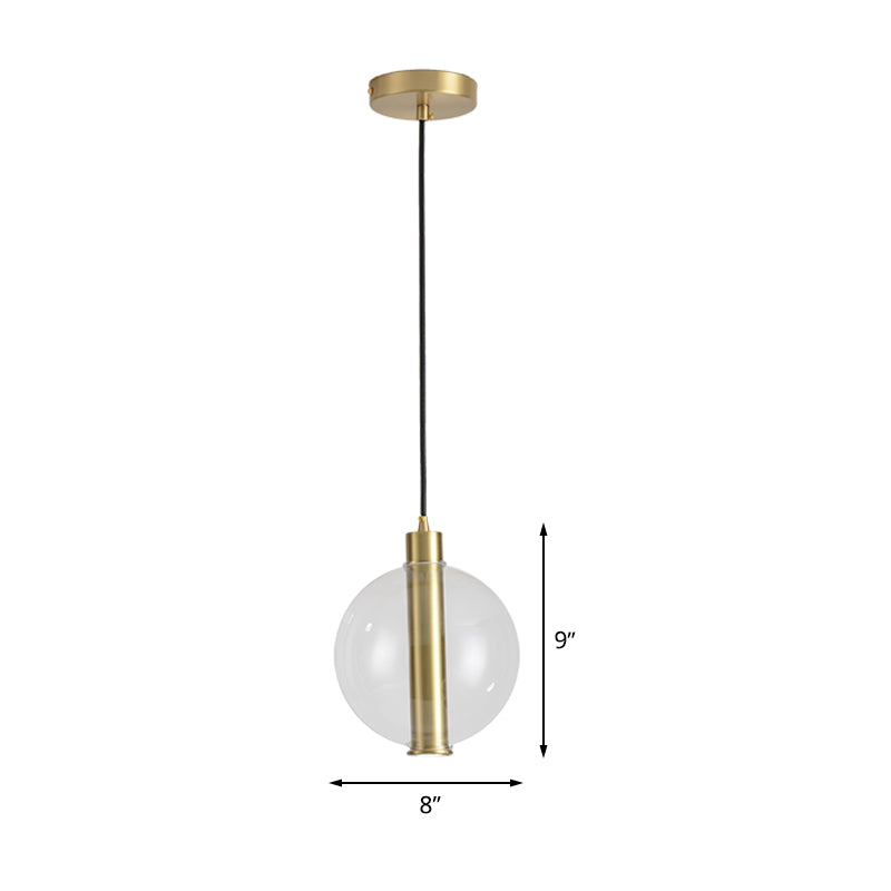 1-Light Bedroom LED Hanging Light Minimalist Gold Ceiling Pendant Lamp with Ball Clear Glass Shade Clearhalo 'Ceiling Lights' 'Glass shade' 'Glass' 'Modern Pendants' 'Modern' 'Pendant Lights' 'Pendants' Lighting' 512228