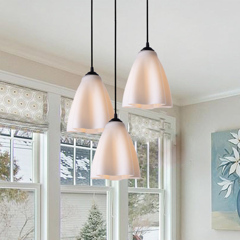 Beige Glass Flower Hanging Light Kit Modernism 1 Bulb Ceiling Lamp Fixture in Black for Dining Room Clearhalo 'Ceiling Lights' 'Glass shade' 'Glass' 'Modern Pendants' 'Modern' 'Pendant Lights' 'Pendants' Lighting' 512247