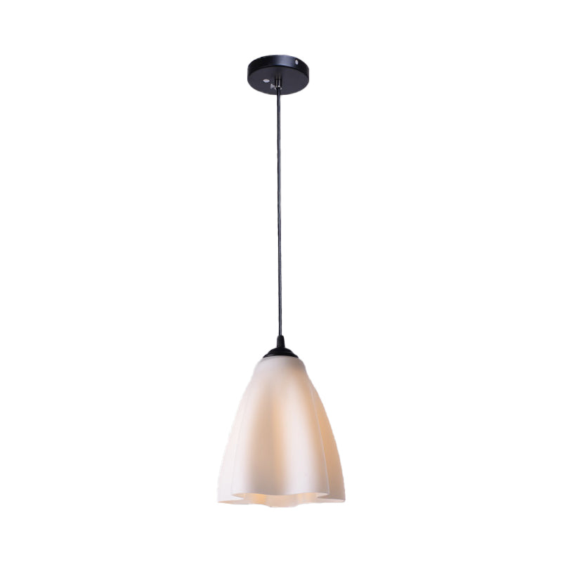 Beige Glass Flower Hanging Light Kit Modernism 1 Bulb Ceiling Lamp Fixture in Black for Dining Room Clearhalo 'Ceiling Lights' 'Glass shade' 'Glass' 'Modern Pendants' 'Modern' 'Pendant Lights' 'Pendants' Lighting' 512248