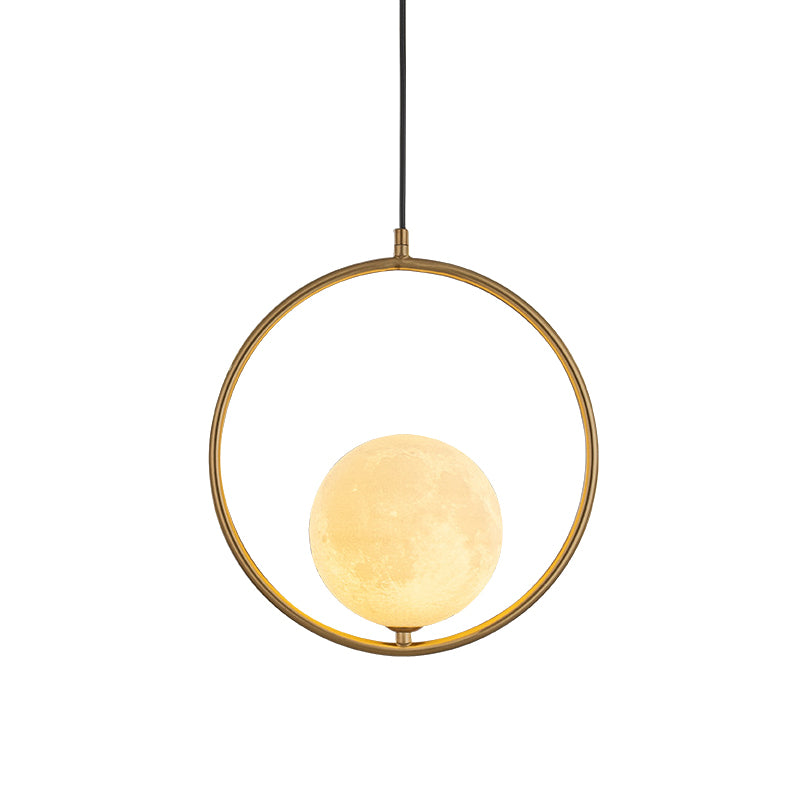 Globe Pendant Lighting Contemporary Frosted White Glass 1 Head Gold Ceiling Lamp with Metal Ring Clearhalo 'Ceiling Lights' 'Glass shade' 'Glass' 'Modern Pendants' 'Modern' 'Pendant Lights' 'Pendants' Lighting' 512257