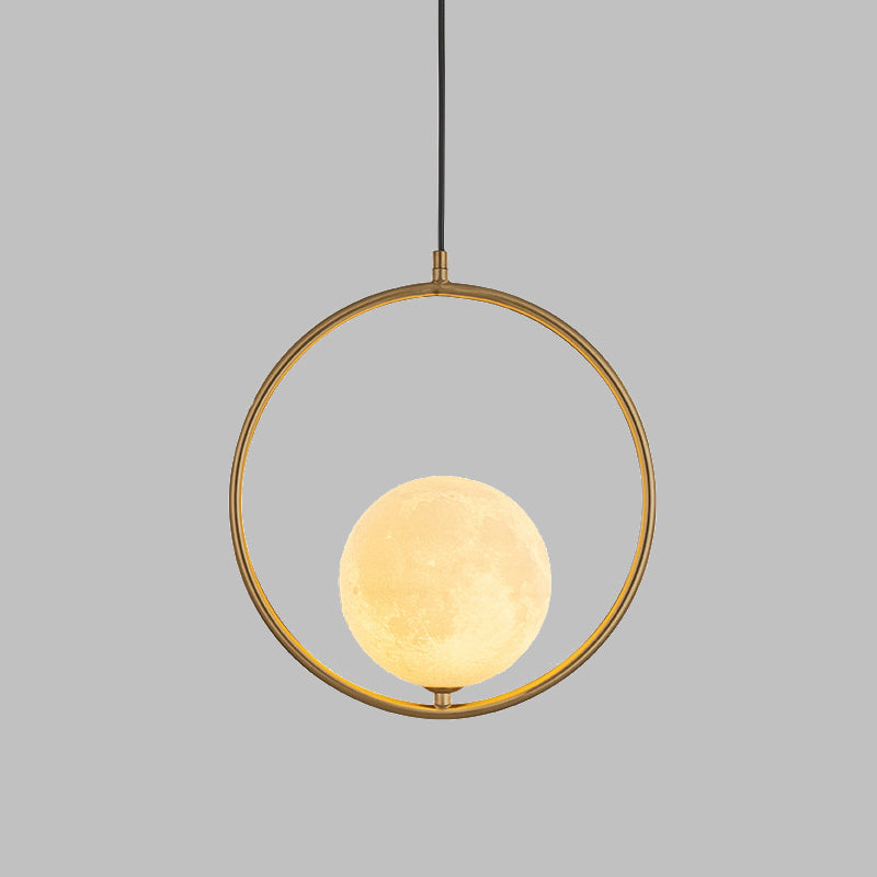 Globe Pendant Lighting Contemporary Frosted White Glass 1 Head Gold Ceiling Lamp with Metal Ring Clearhalo 'Ceiling Lights' 'Glass shade' 'Glass' 'Modern Pendants' 'Modern' 'Pendant Lights' 'Pendants' Lighting' 512258