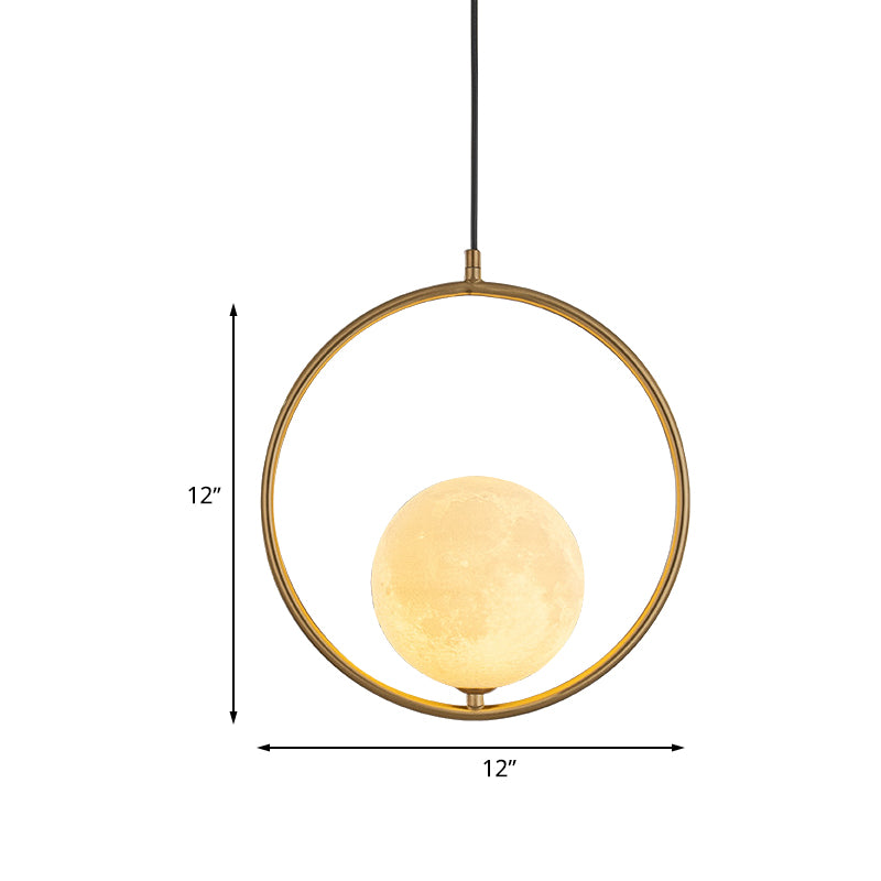 Globe Pendant Lighting Contemporary Frosted White Glass 1 Head Gold Ceiling Lamp with Metal Ring Clearhalo 'Ceiling Lights' 'Glass shade' 'Glass' 'Modern Pendants' 'Modern' 'Pendant Lights' 'Pendants' Lighting' 512259